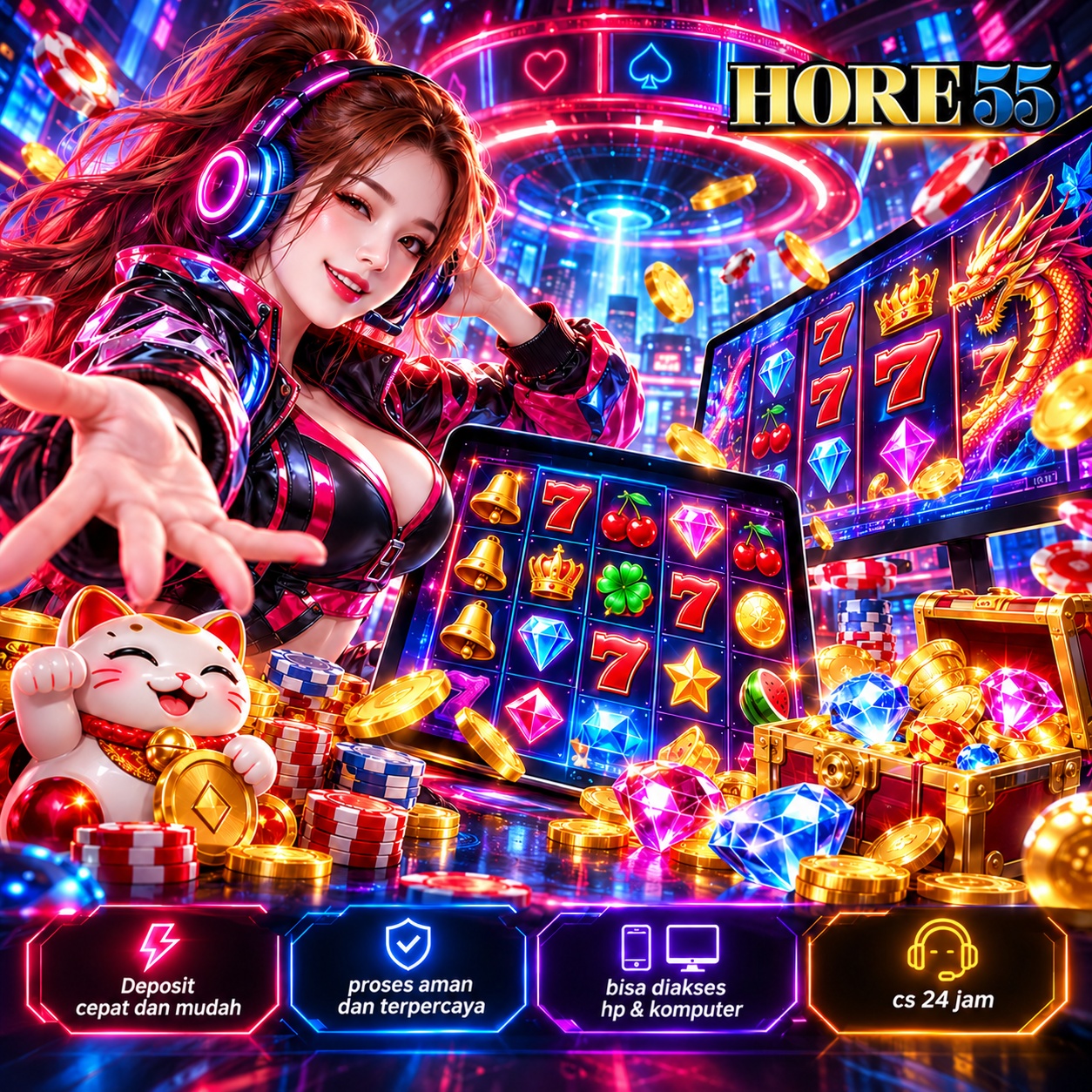 Banner Poster HORE55 tema neon casino modern